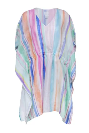 120% Lino - Pink, Blue, & Green Pastel Multi Color Stripe Tunic Dress Sz 2