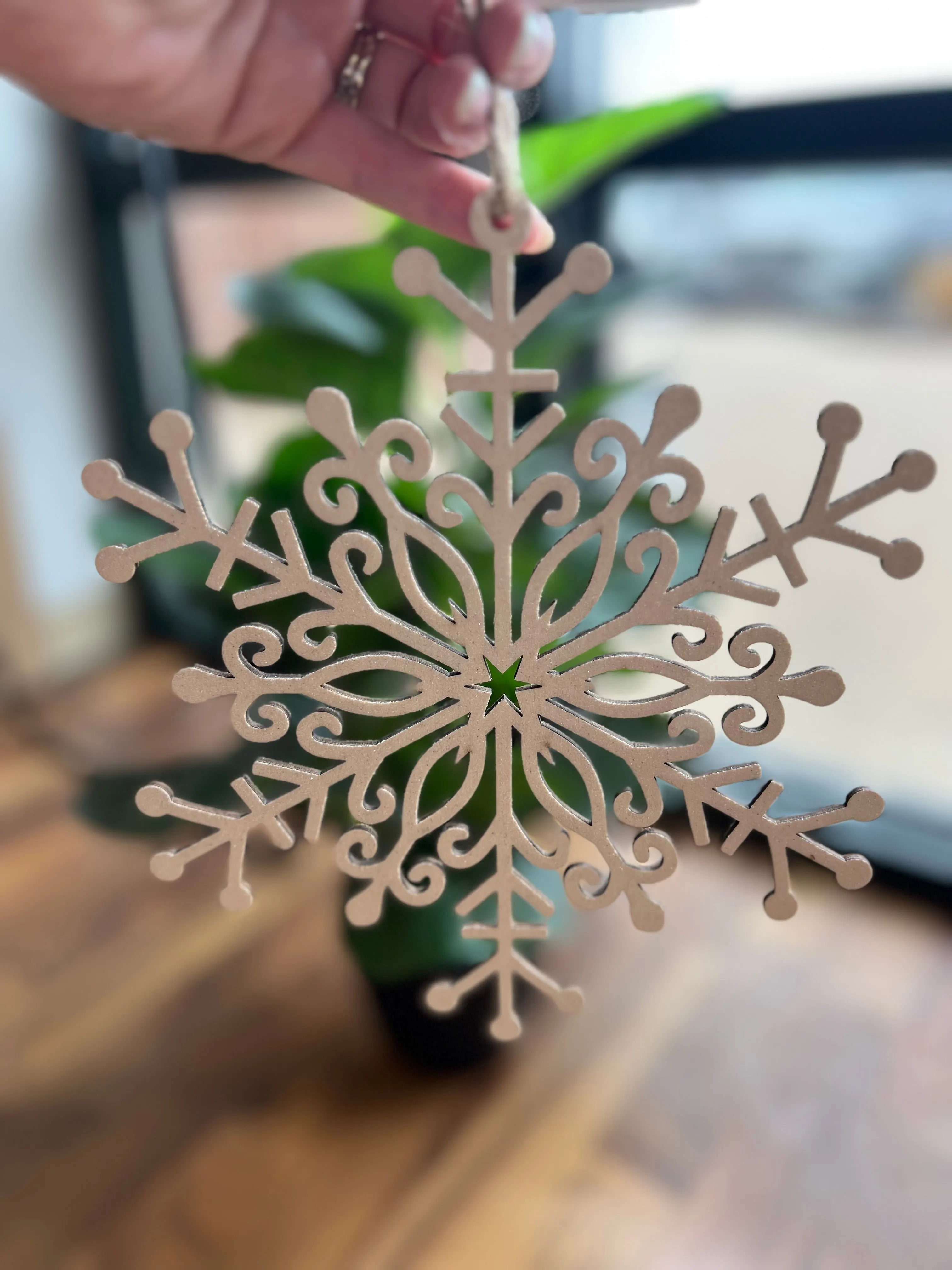 7.5” Wood Snowflake with Glitter