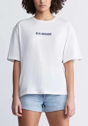 Abbey Women's Oversized Printed T-Shirt in White - KT0136P