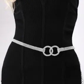 Adalynn Double O-Ring Rhinestone Chain Belt - Silver