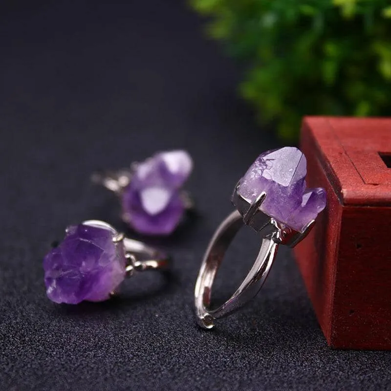 Adjustable Raw Natural Amethyst Ring