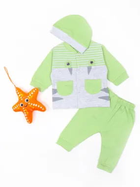 AJ Newborn Baba Suit 0Mth - 3Mth Lines Green