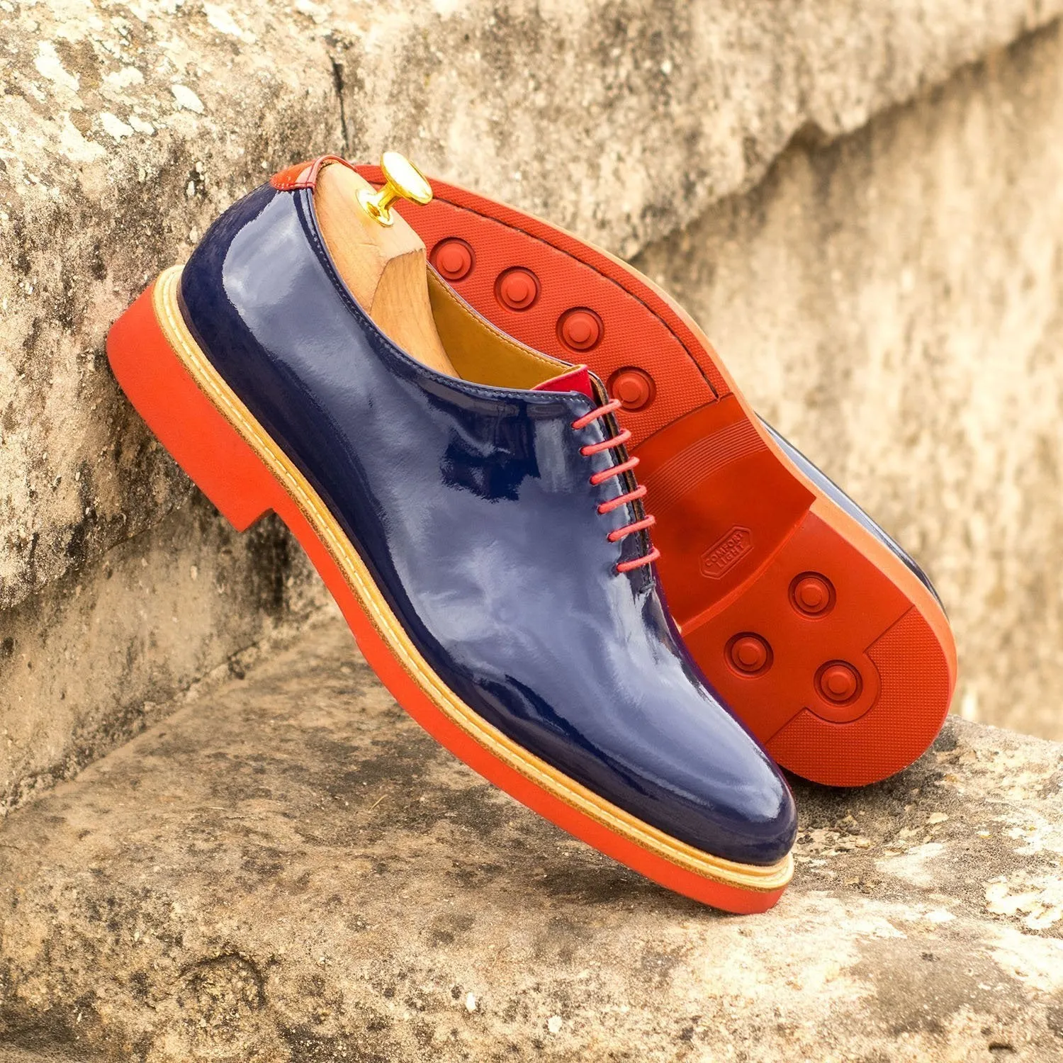 Ambrogio Bespoke Custom Men's Shoes Red & Cobalt Blue Suede / Patent Leather Oxfords (AMB1868)