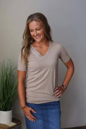 Ash Mocha V-Neck Short Sleeve Top • XL