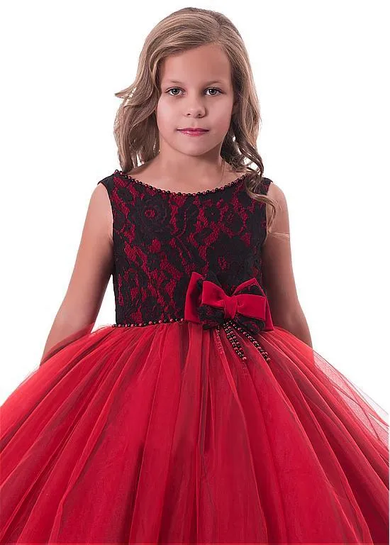 Attractive  Tulle & Lace Scoop Full Length Ball Gown Flower Girl Dresses With Lace Appliques & Beadings,FGY0172