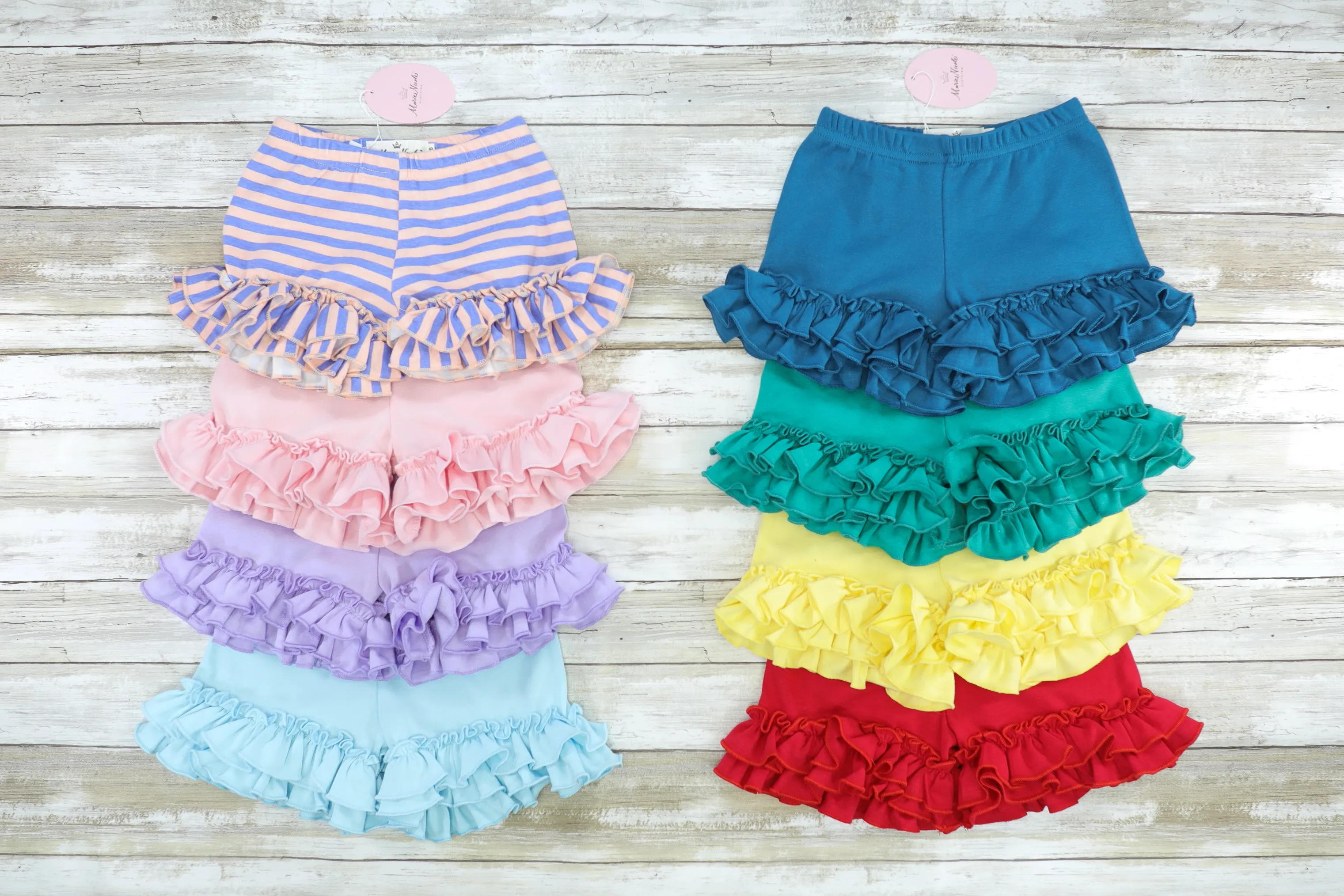 Baby Blue Ruffle Trim Cotton Shorts