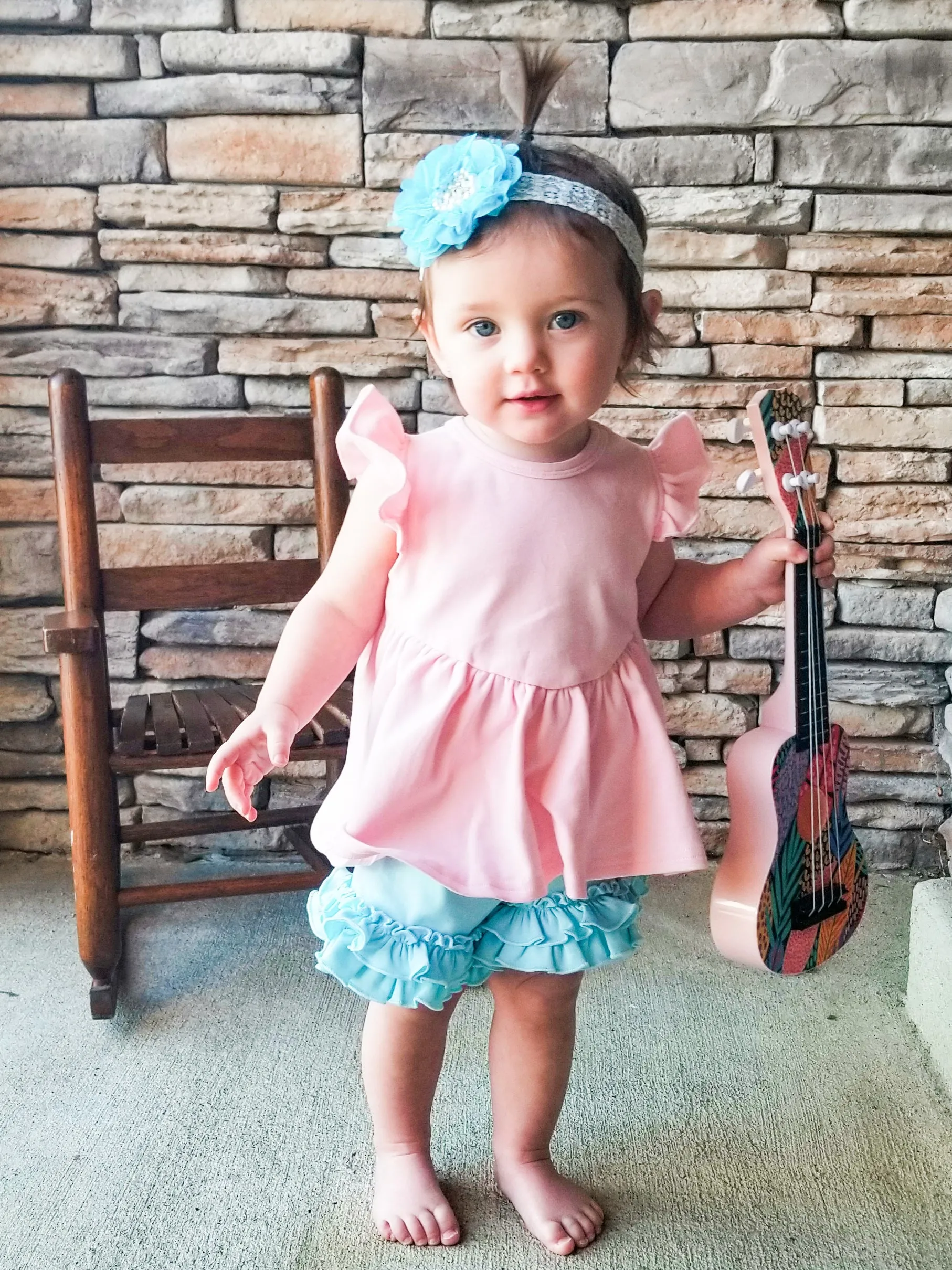 Baby Blue Ruffle Trim Cotton Shorts