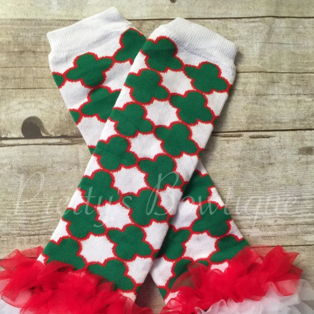 Baby Christmas Leg Warmers in Red, Green and White with Tulle Trim for Sizes 3 Months to 4 Years