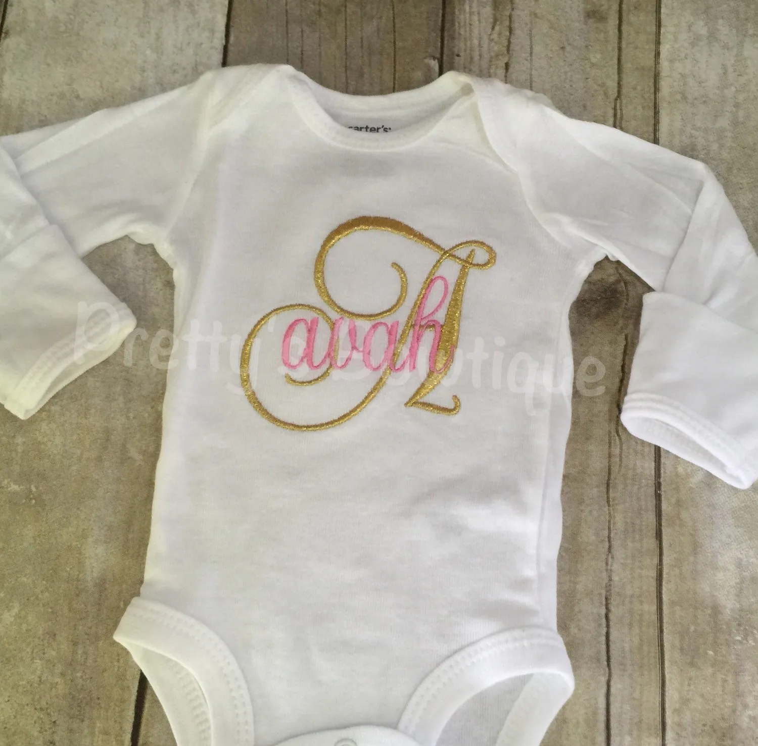 Baby girl bodysuit -- Initial Personalized Bodysuit or Shirt.  Can be customized to other color combos.  Newborn and up