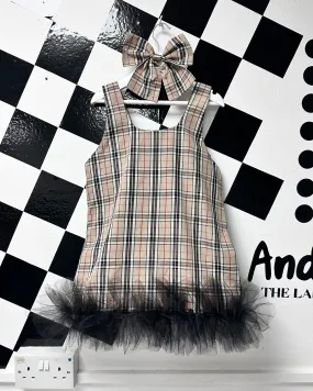 Beige Tartan Dress Frill Trim(3mnths-14yrs)