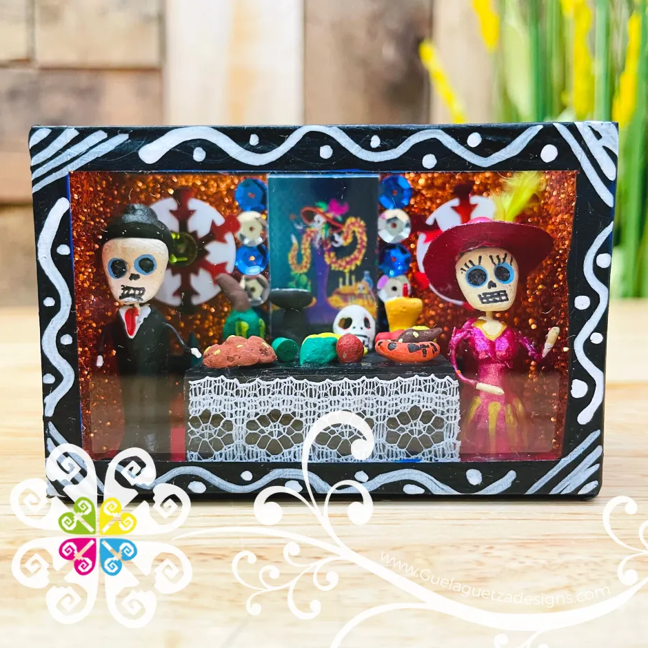 Black Mini Square Mexican Box Decor - Cajita Decorativa Barro Cocido