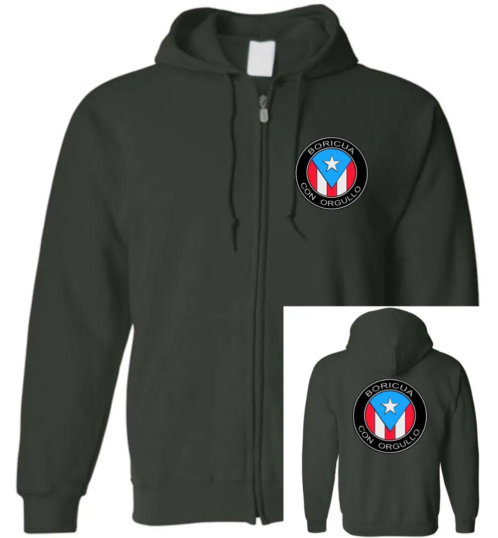 Boricua Con Orgullo (Youth-5XL) Zipper Hoodie (Image on front and back)