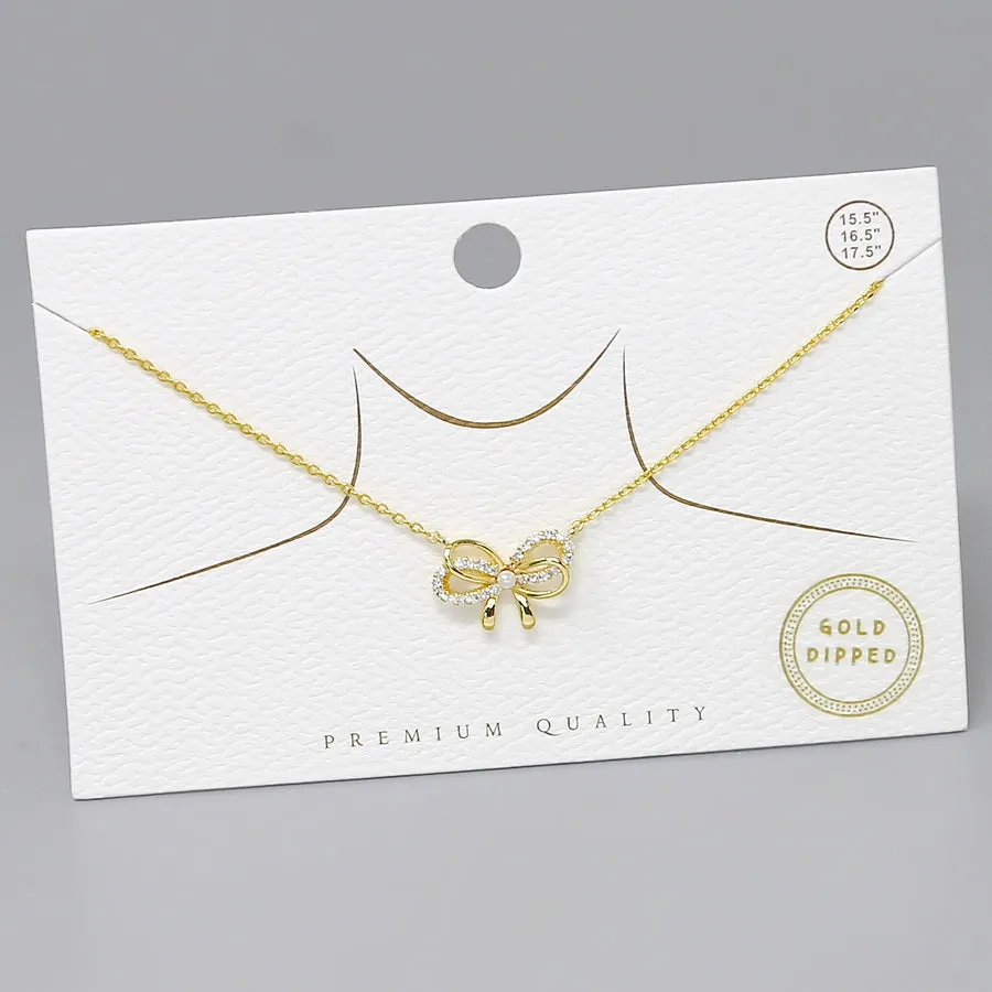 Bow Ribbon Pendant Gold Dipped Necklace