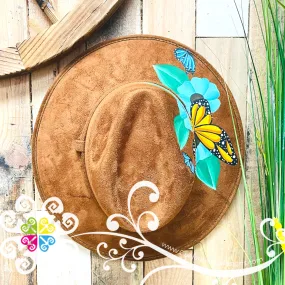 Brown Monarchs and Tri Flower - Hand Painted Fall Hat