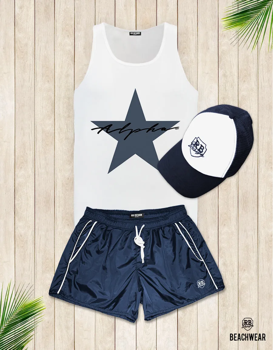 Bundle 3 - Dark Blue Beach Shorts   Blue Hat   Tank Top MD885