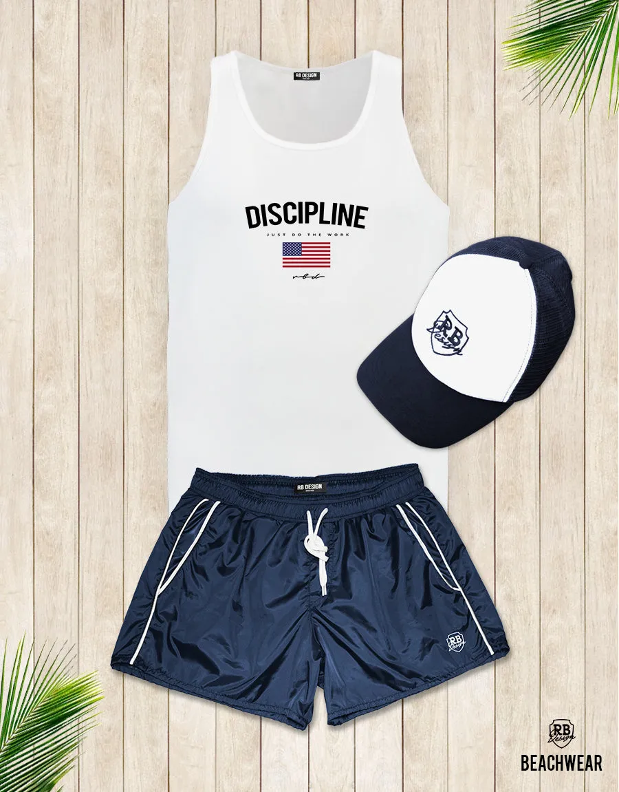 Bundle 3 - Dark Blue Beach Shorts   Blue Hat   Tank Top MD933