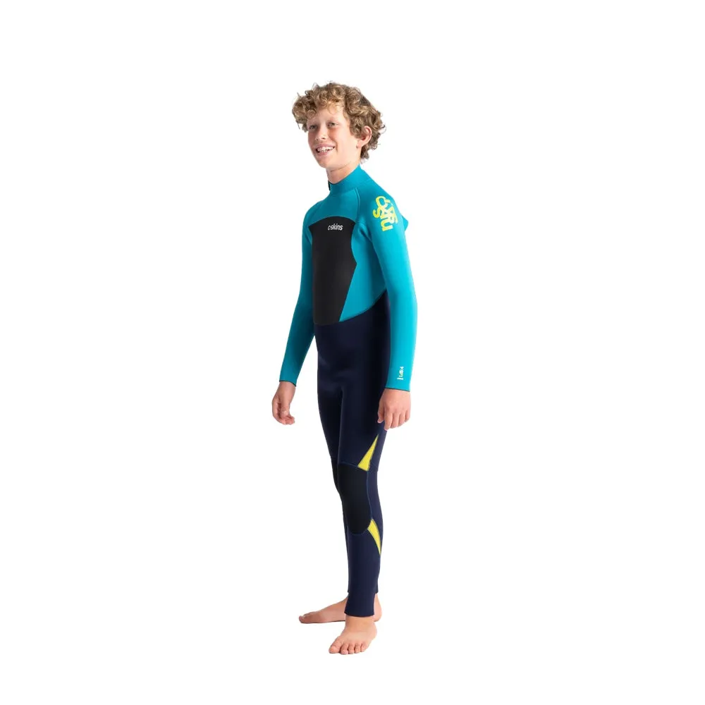 C-Skins Legend Junior 5/4/3mm Kids Wetsuit - Slate, Ocean Teal & Aurora Yellow