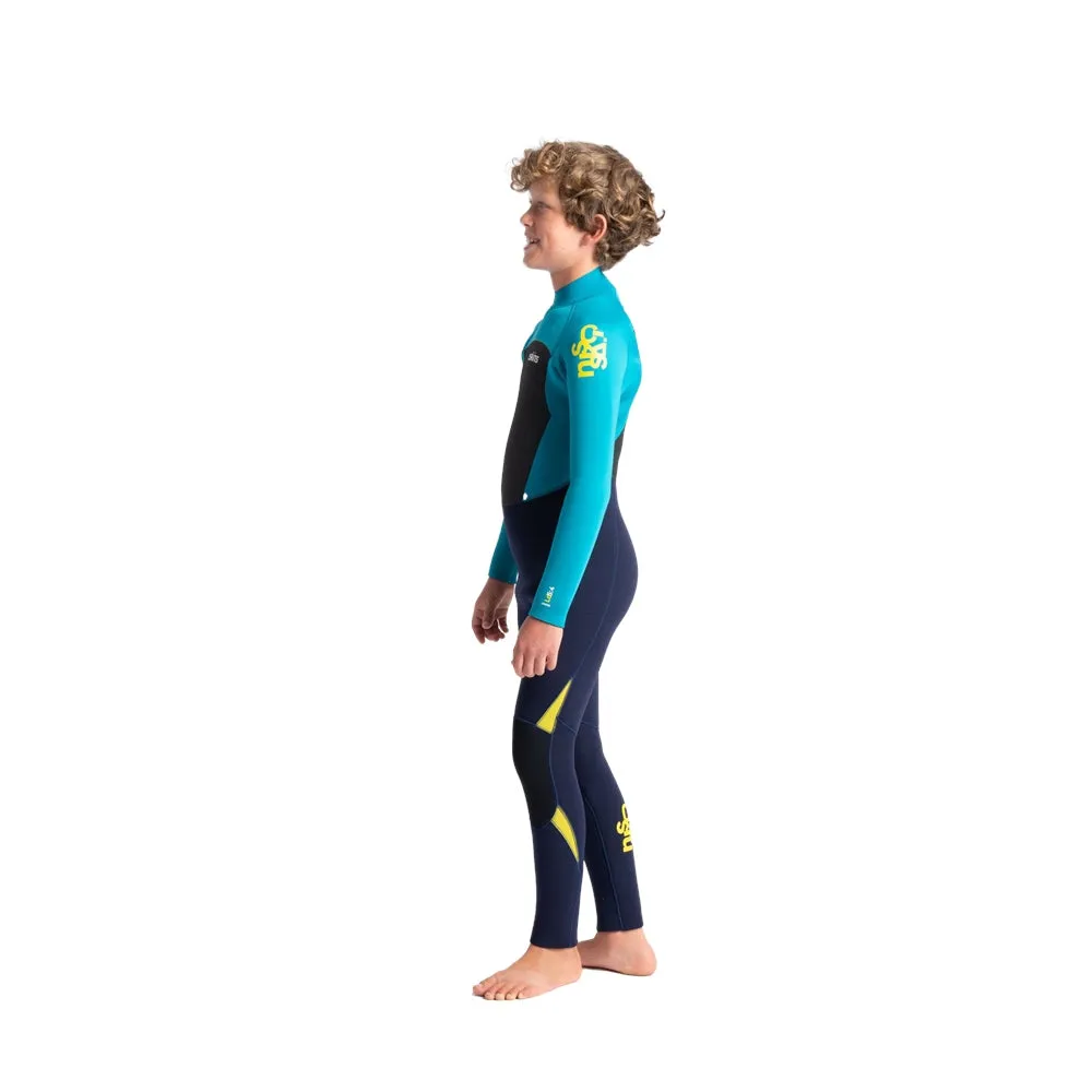 C-Skins Legend Junior 5/4/3mm Kids Wetsuit - Slate, Ocean Teal & Aurora Yellow