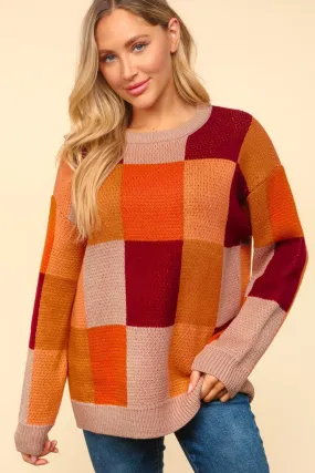 CHECKER JACQUARD PULLOVER SWEATER KNIT TOP