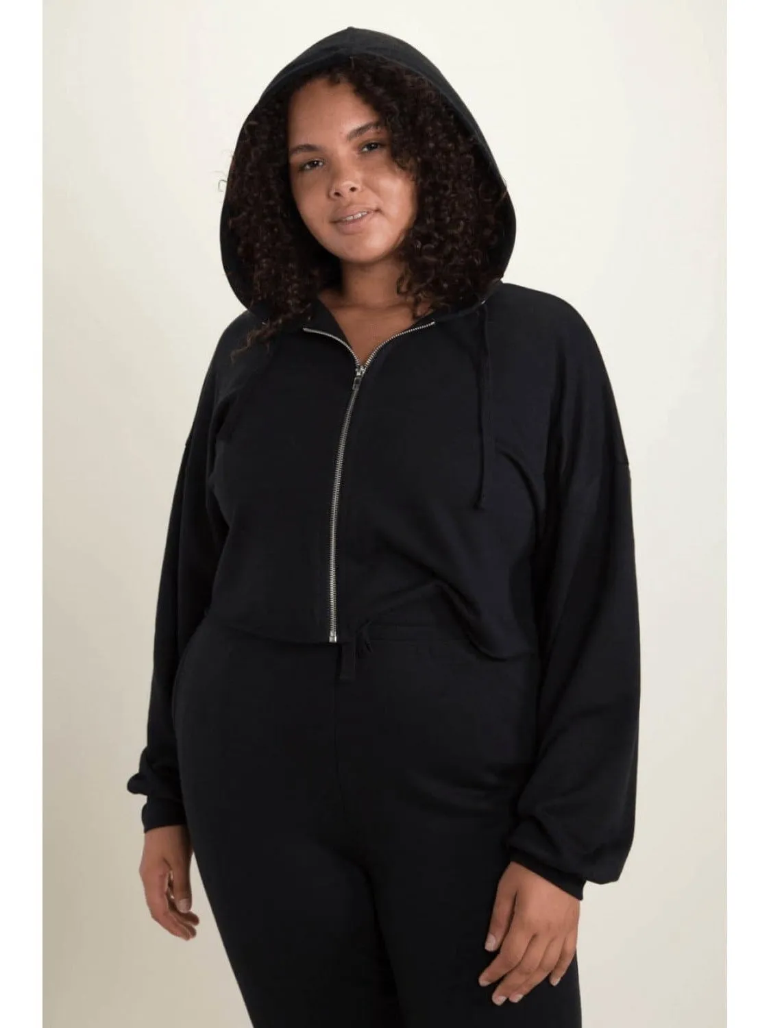 Crop Hoodie Zip-Up French Terry Jacket (Curvy)