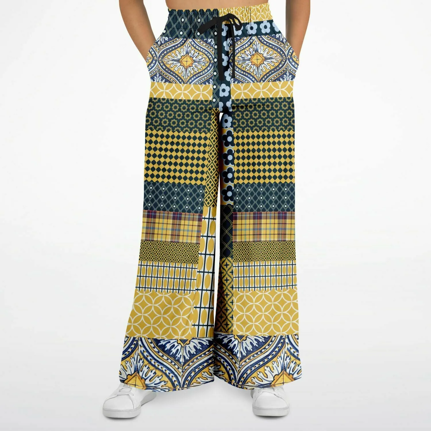 Dauphin Patchwork Print Eco-Poly Stretchy Phat Bellbottoms