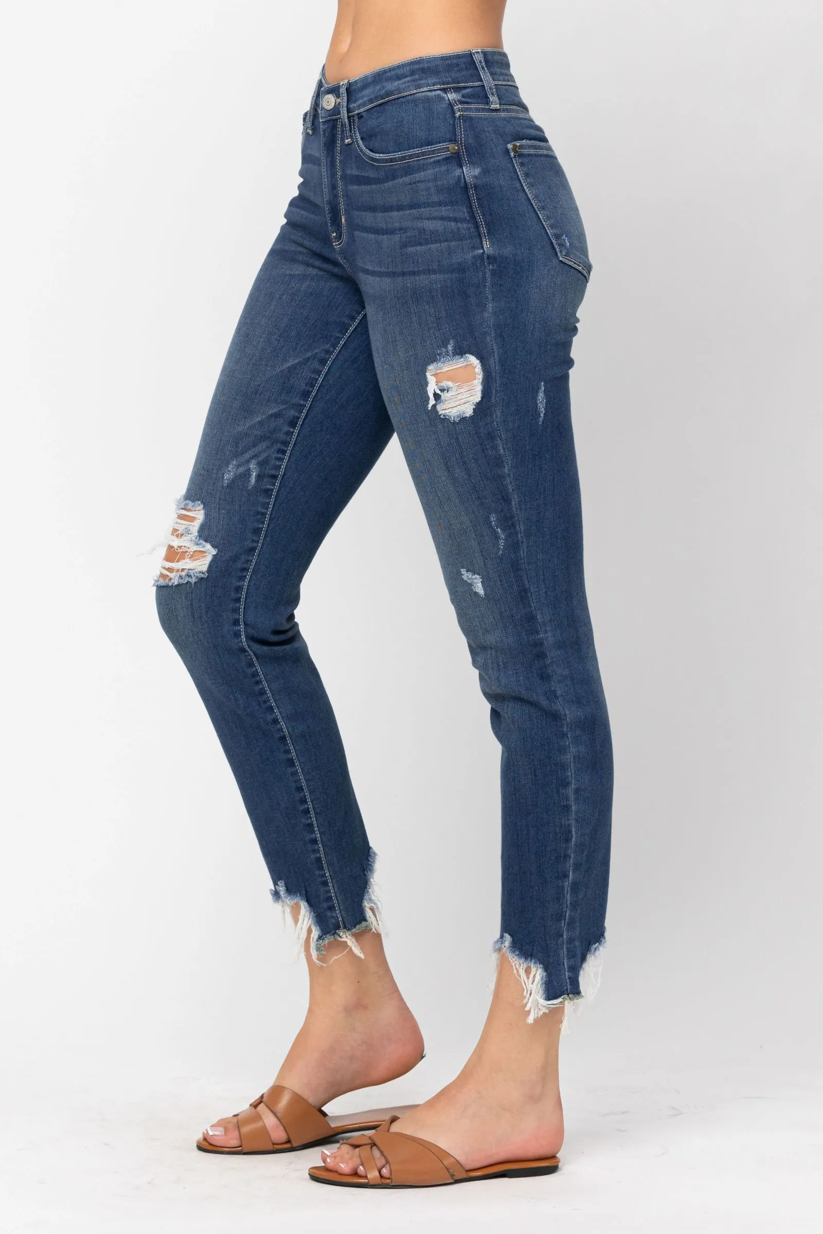 Distressed Shark Bite Hem Jeans