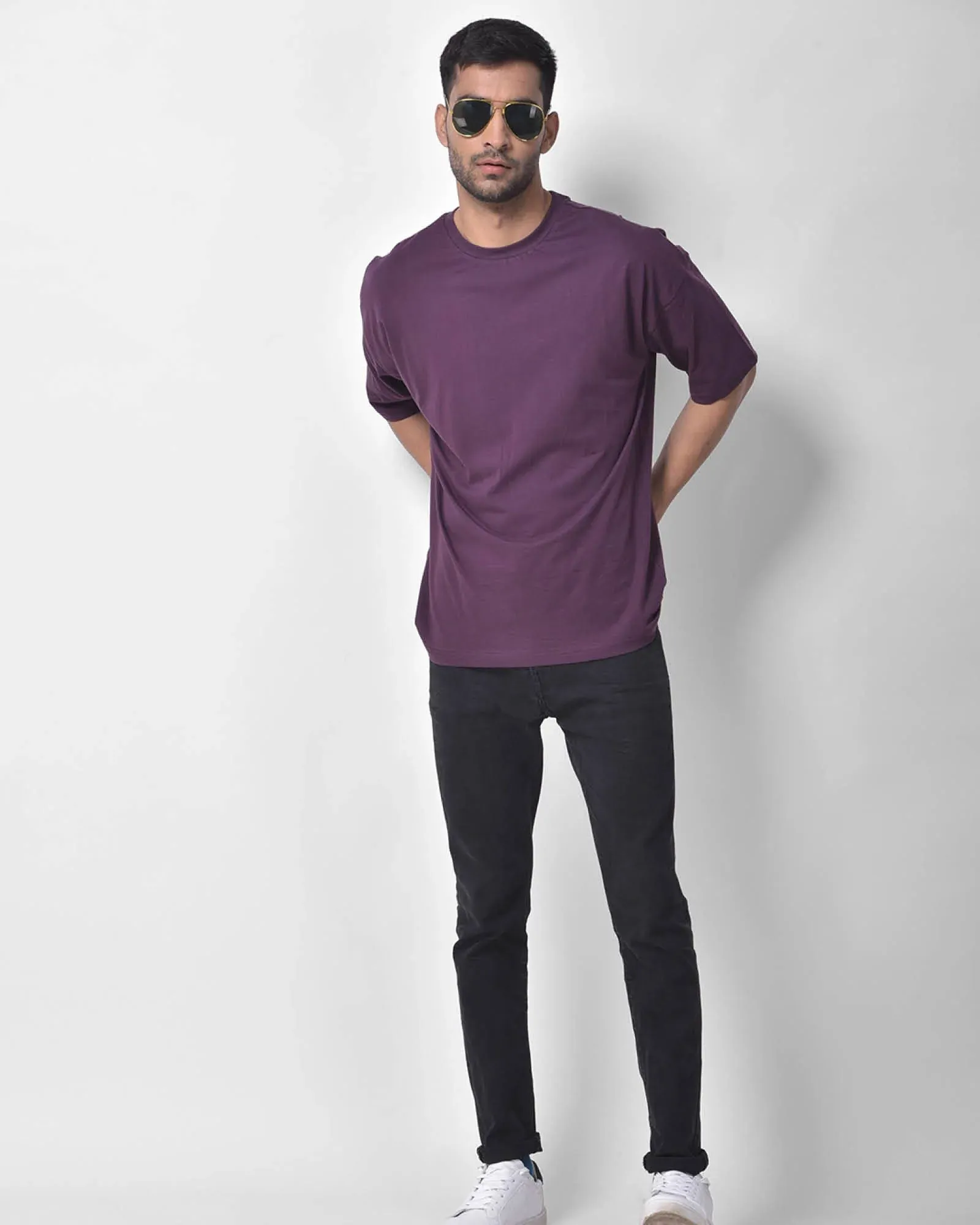 Drop Shoulder Crew Neck: Wine