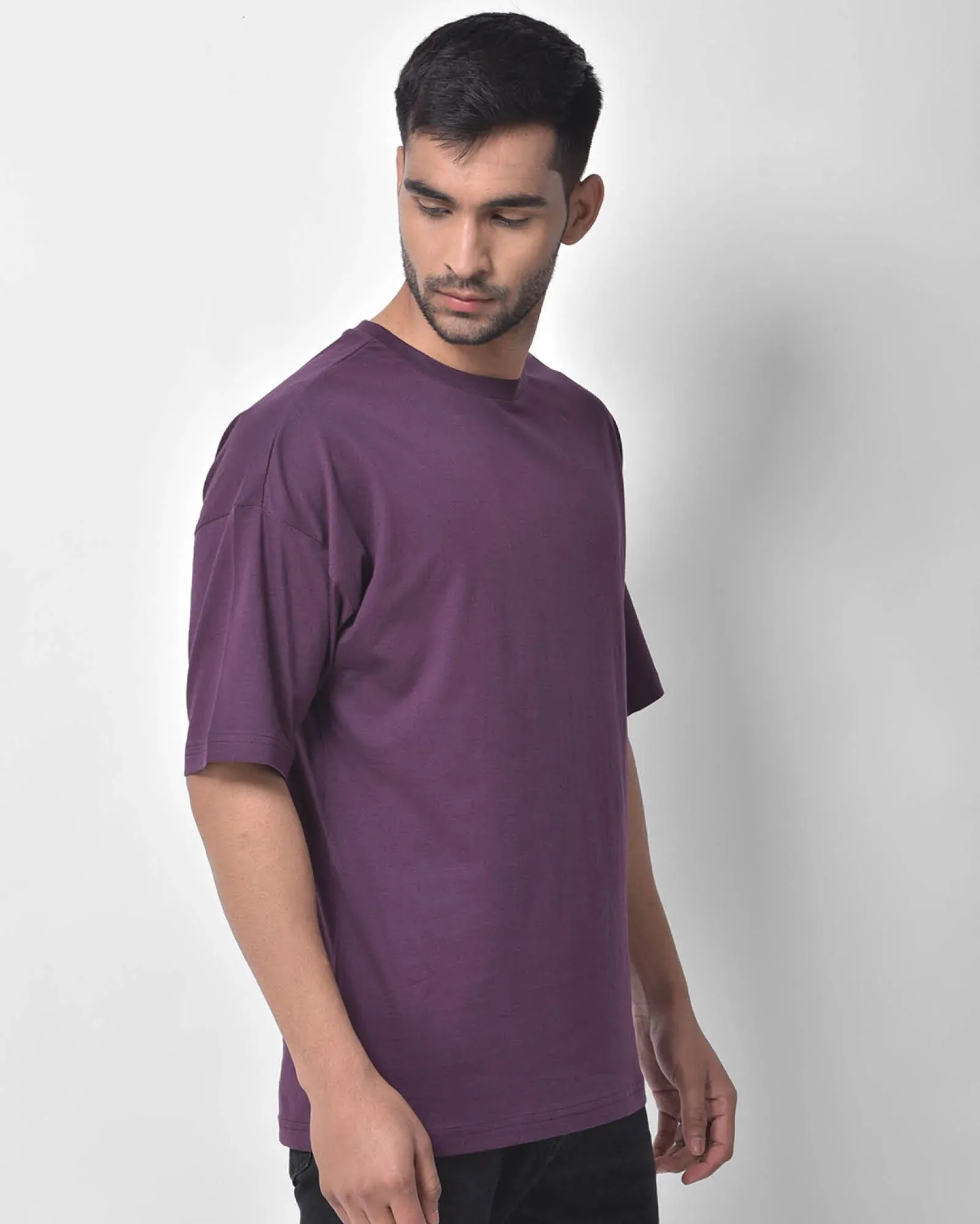 Drop Shoulder Crew Neck: Wine