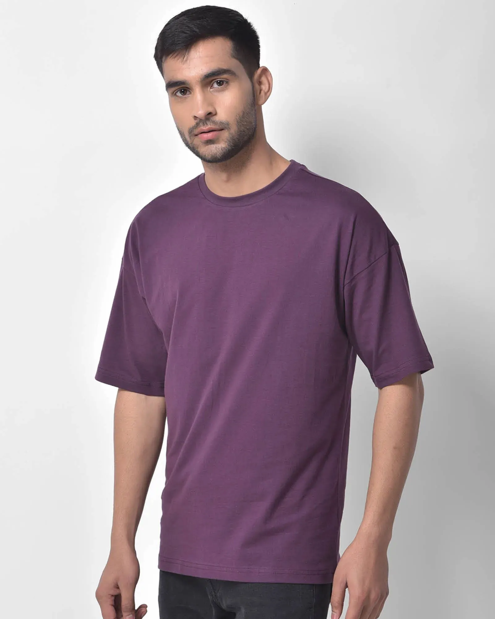 Drop Shoulder Crew Neck: Wine