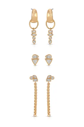 Ear Party Mixed Shapes 18k Gold Plated Earring Set