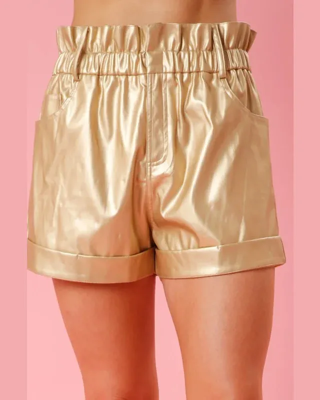 Faux Leather Paper Bag Shorts