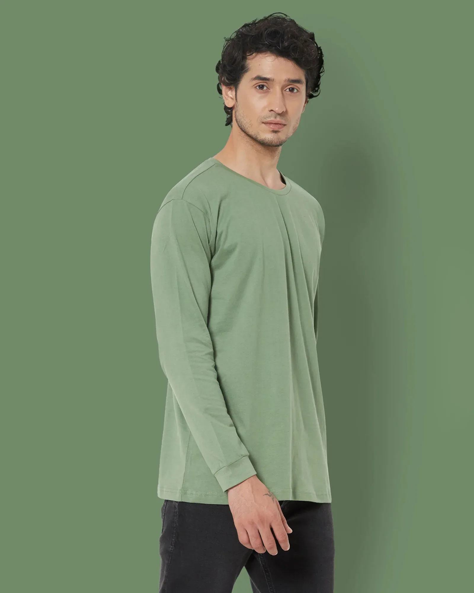 Full Sleeves Crew Neck: Sage Green