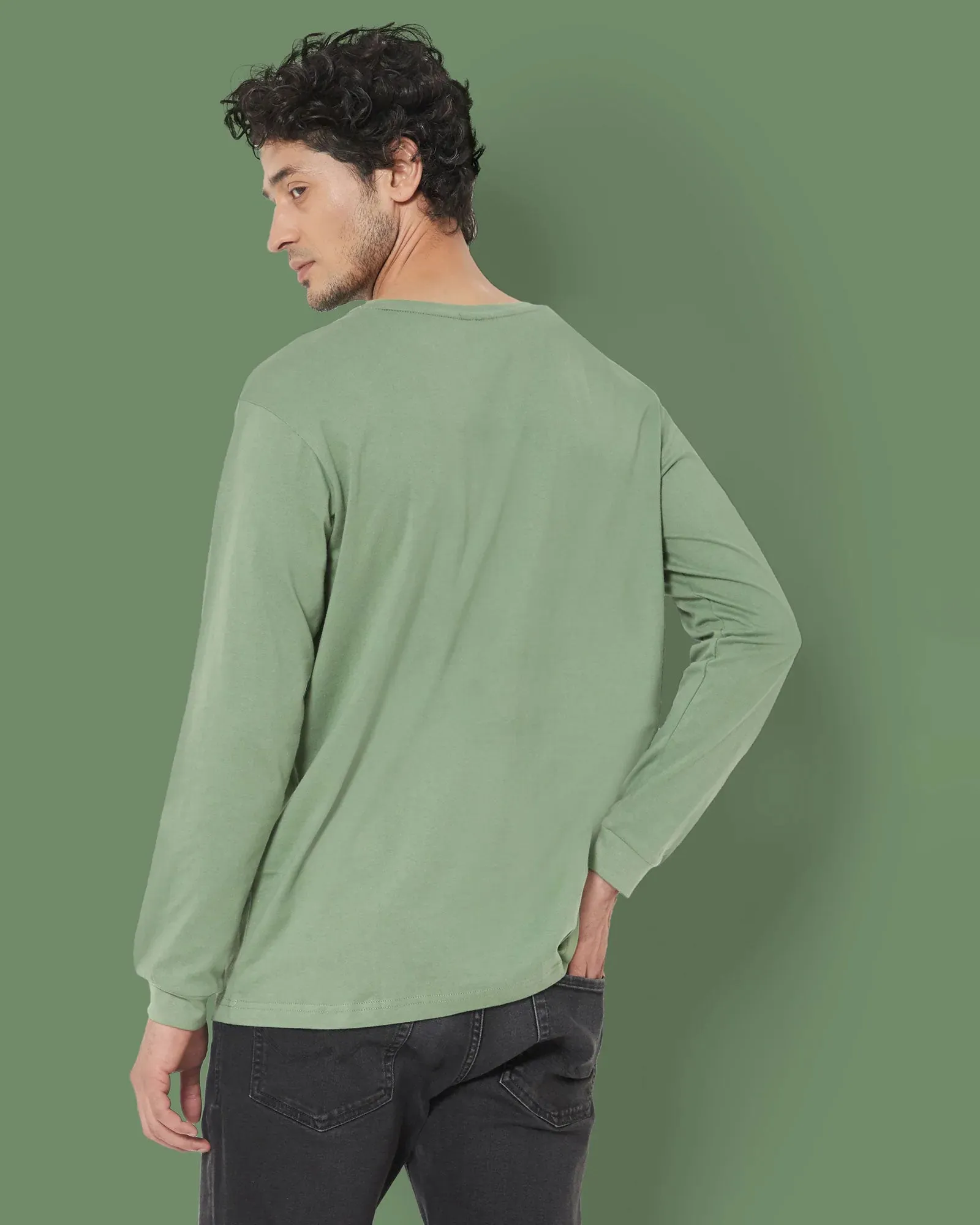 Full Sleeves Crew Neck: Sage Green