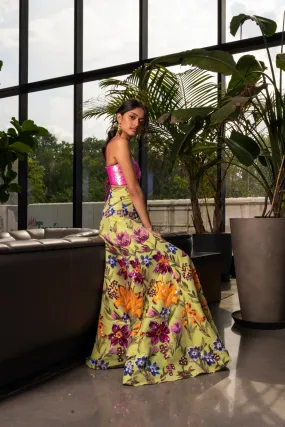 GABRIELLA Lime Floral Sequin Lehenga Skirt