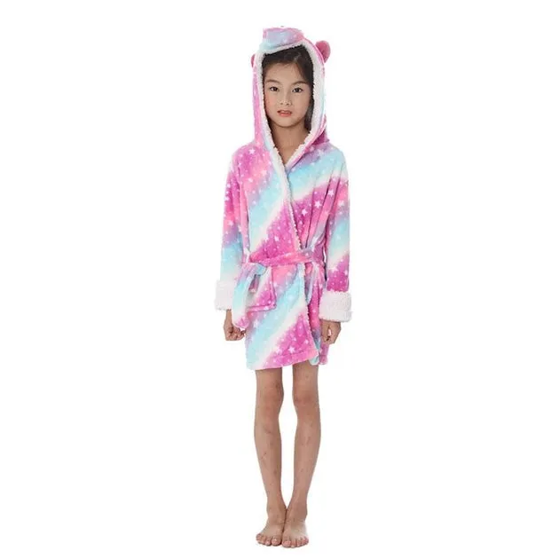 Galaxy Starry Sky Unicorn Kids Bathrobe