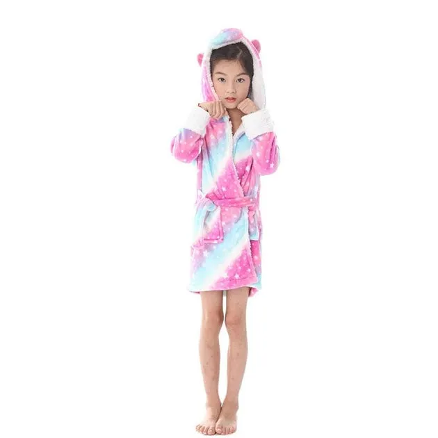 Galaxy Starry Sky Unicorn Kids Bathrobe