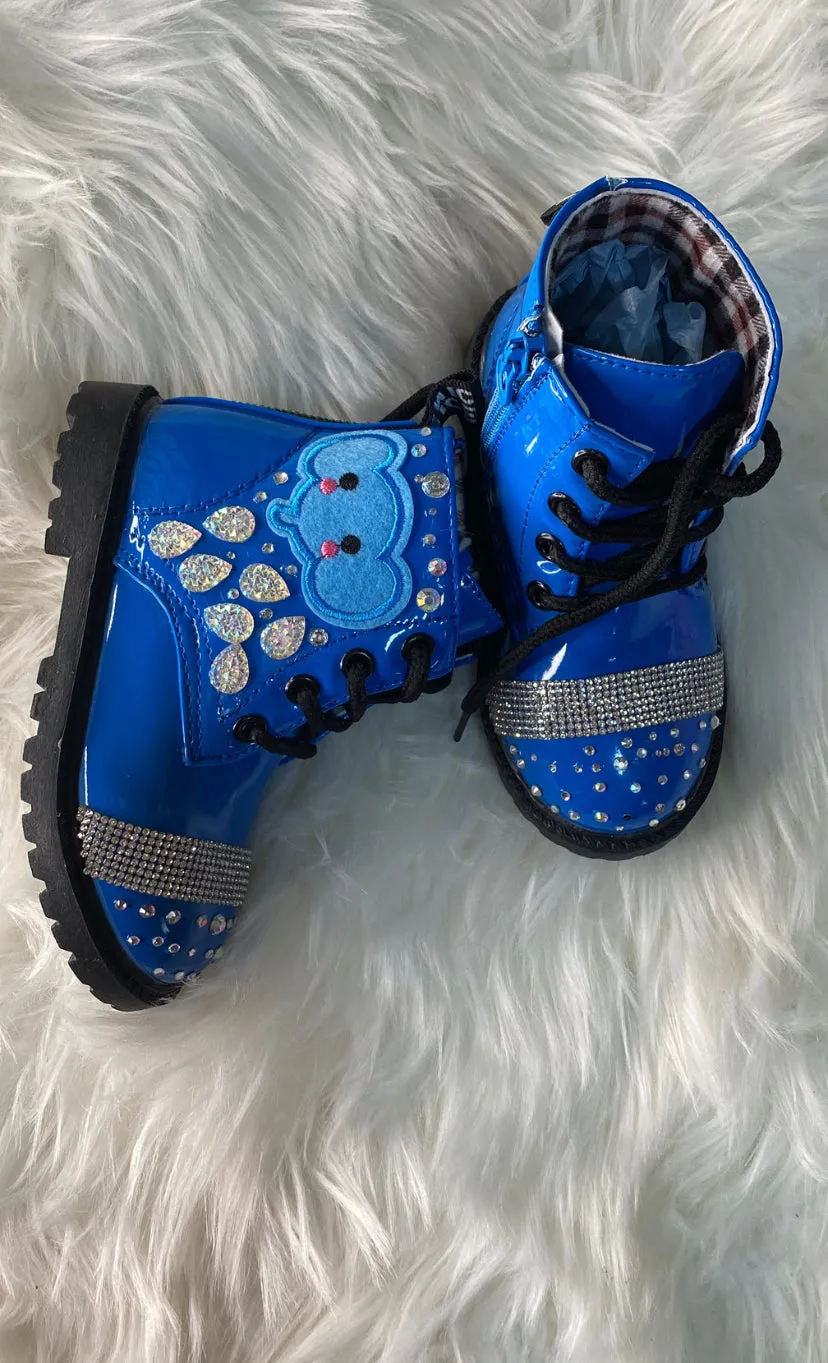 GIRLS BLUE SPECIAL ELEPHANTS CUSTOM BOOTS