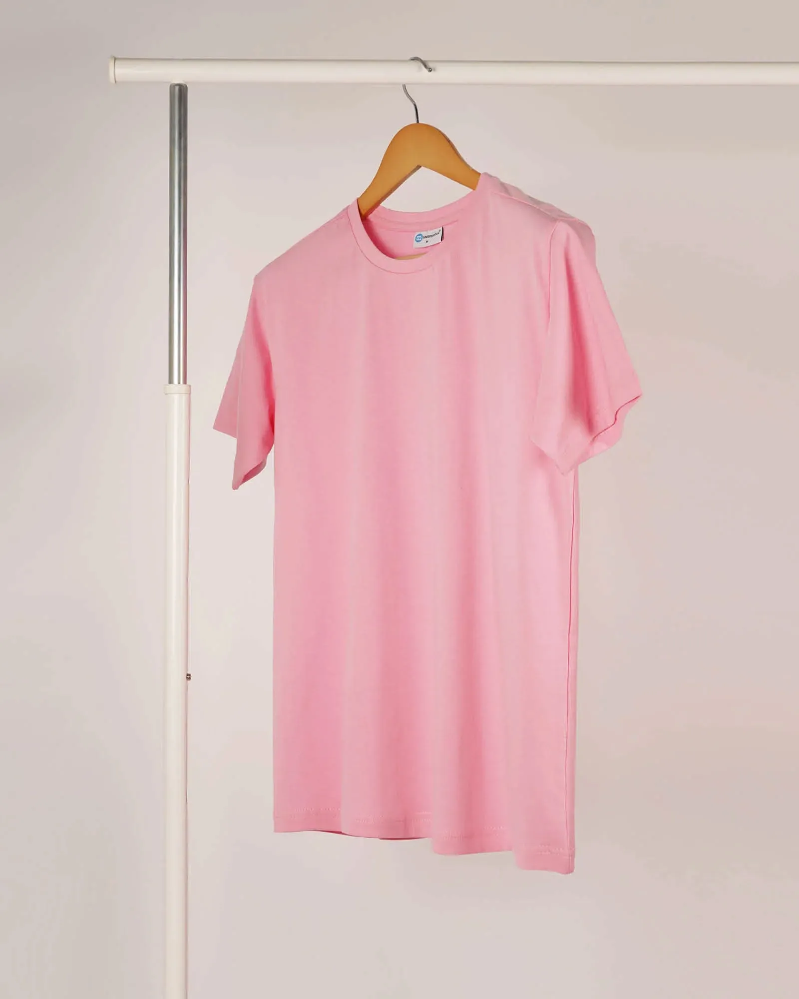 Half Sleeves Crew Neck: Baby Pink