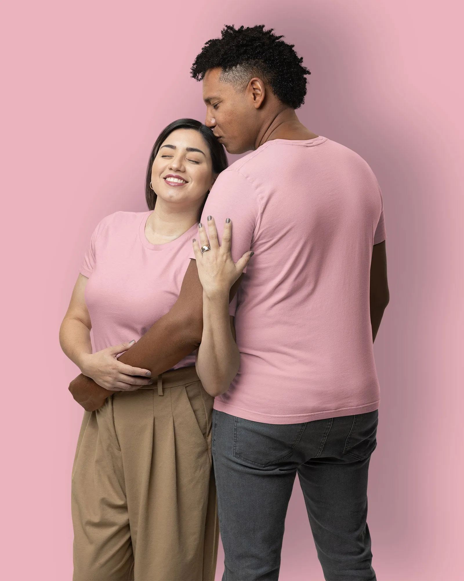 Half Sleeves Crew Neck: Baby Pink