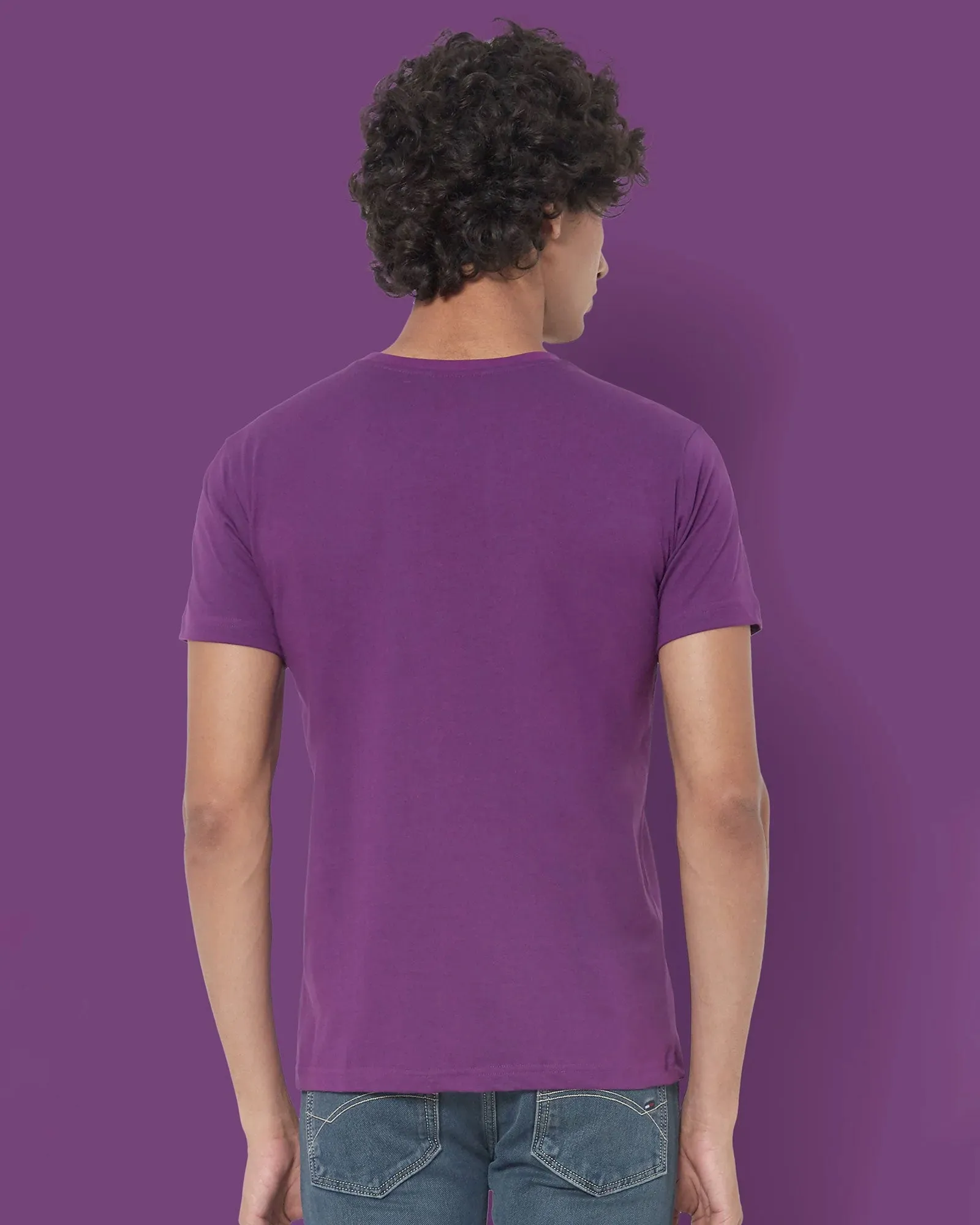 Half Sleeves Crew Neck: Eggplant Purple