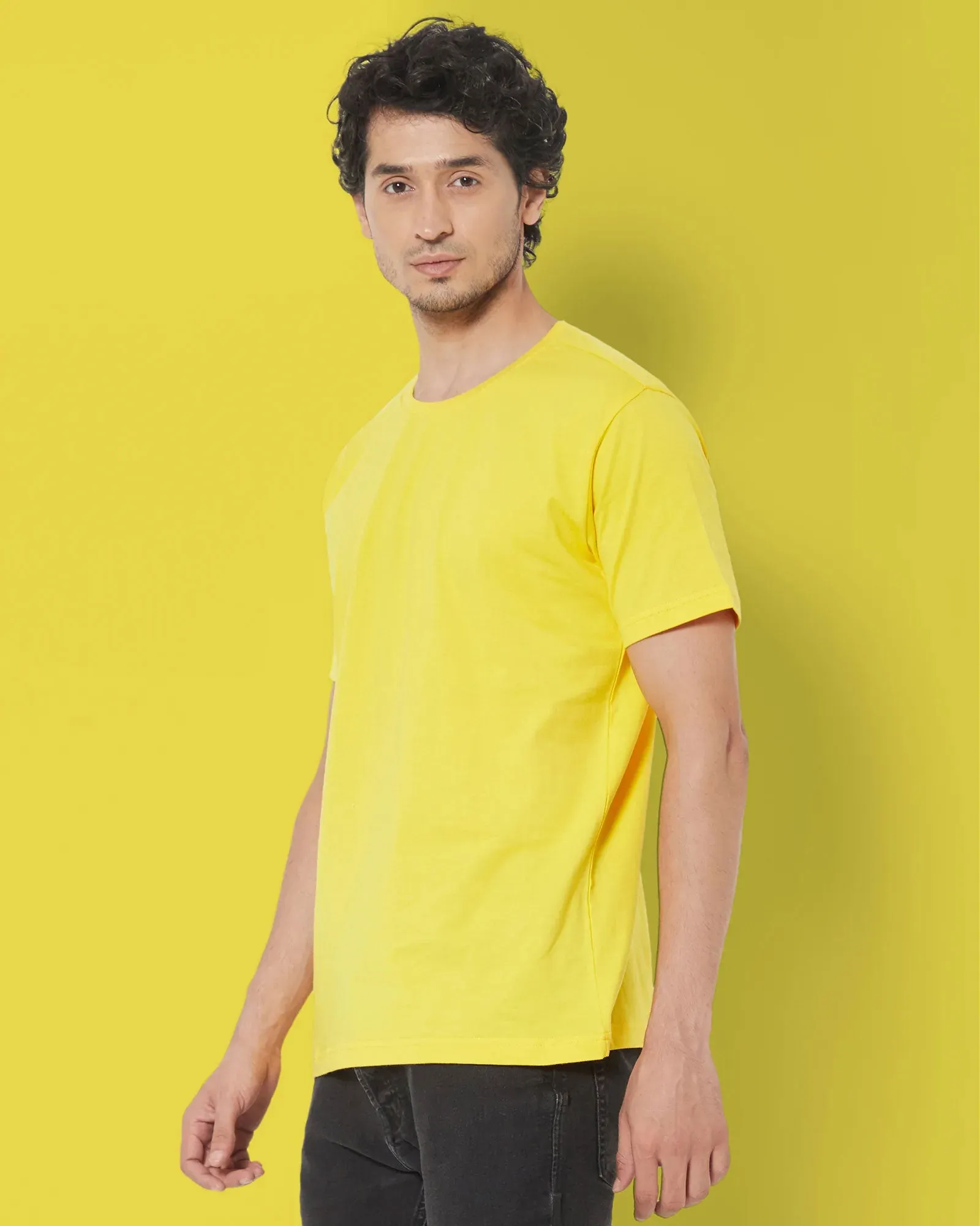 Half Sleeves Crew Neck: Gold Yellow