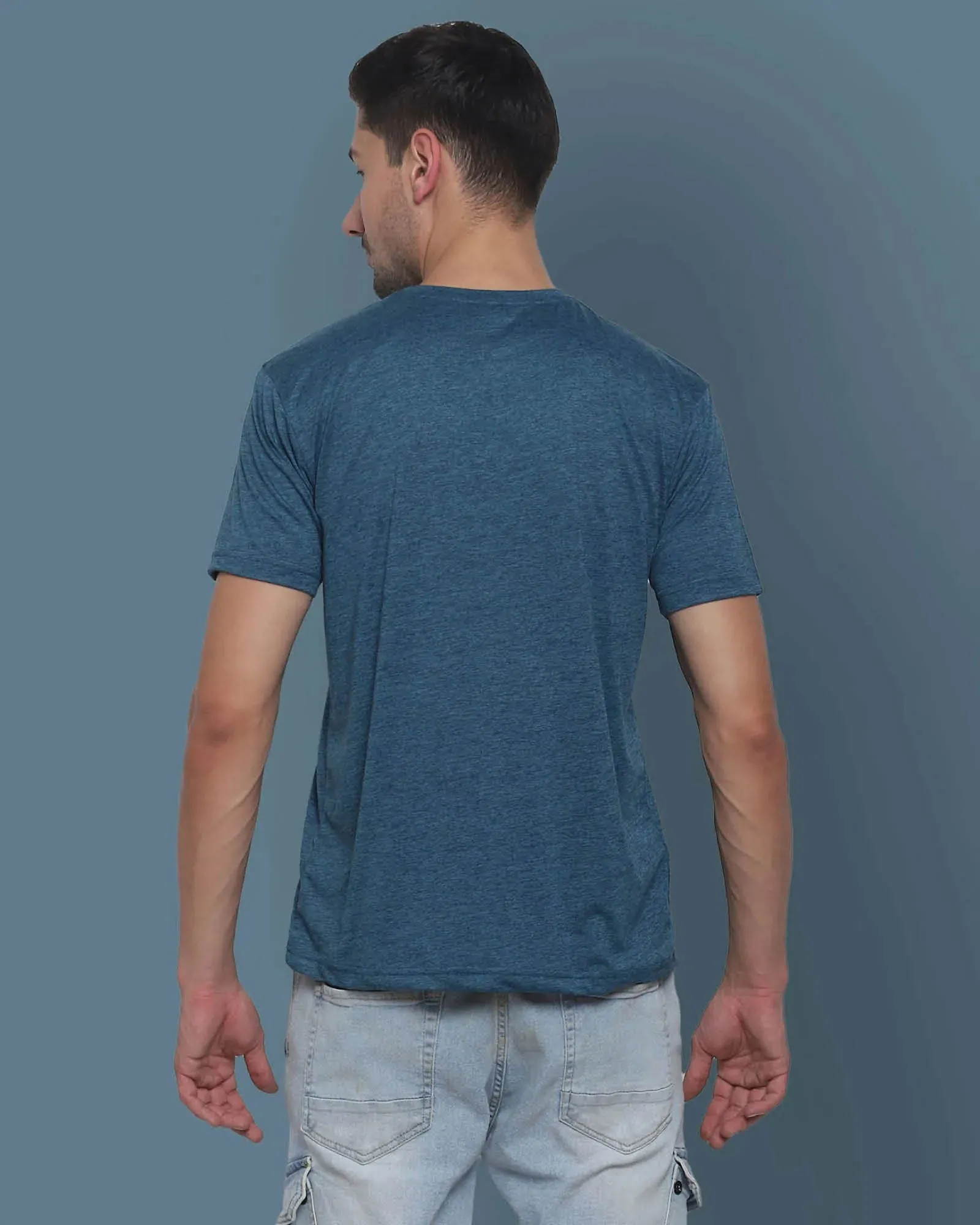 Half Sleeves Crew Neck: Teal Melange