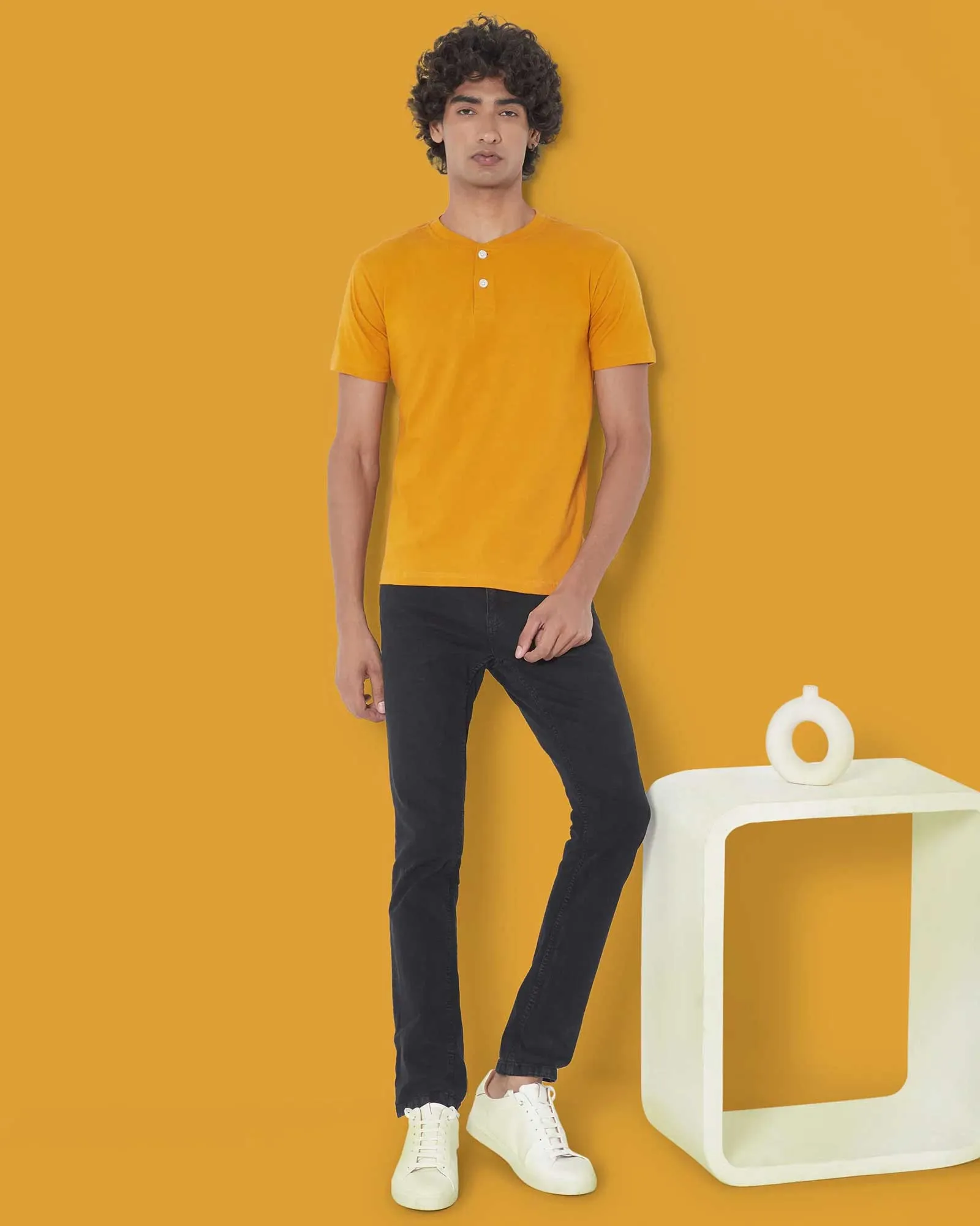 Half Sleeves Henley: Mustard