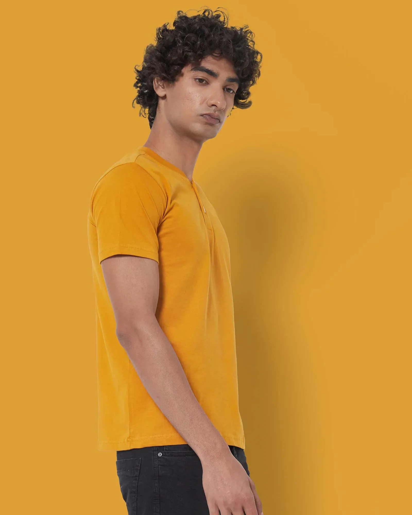 Half Sleeves Henley: Mustard