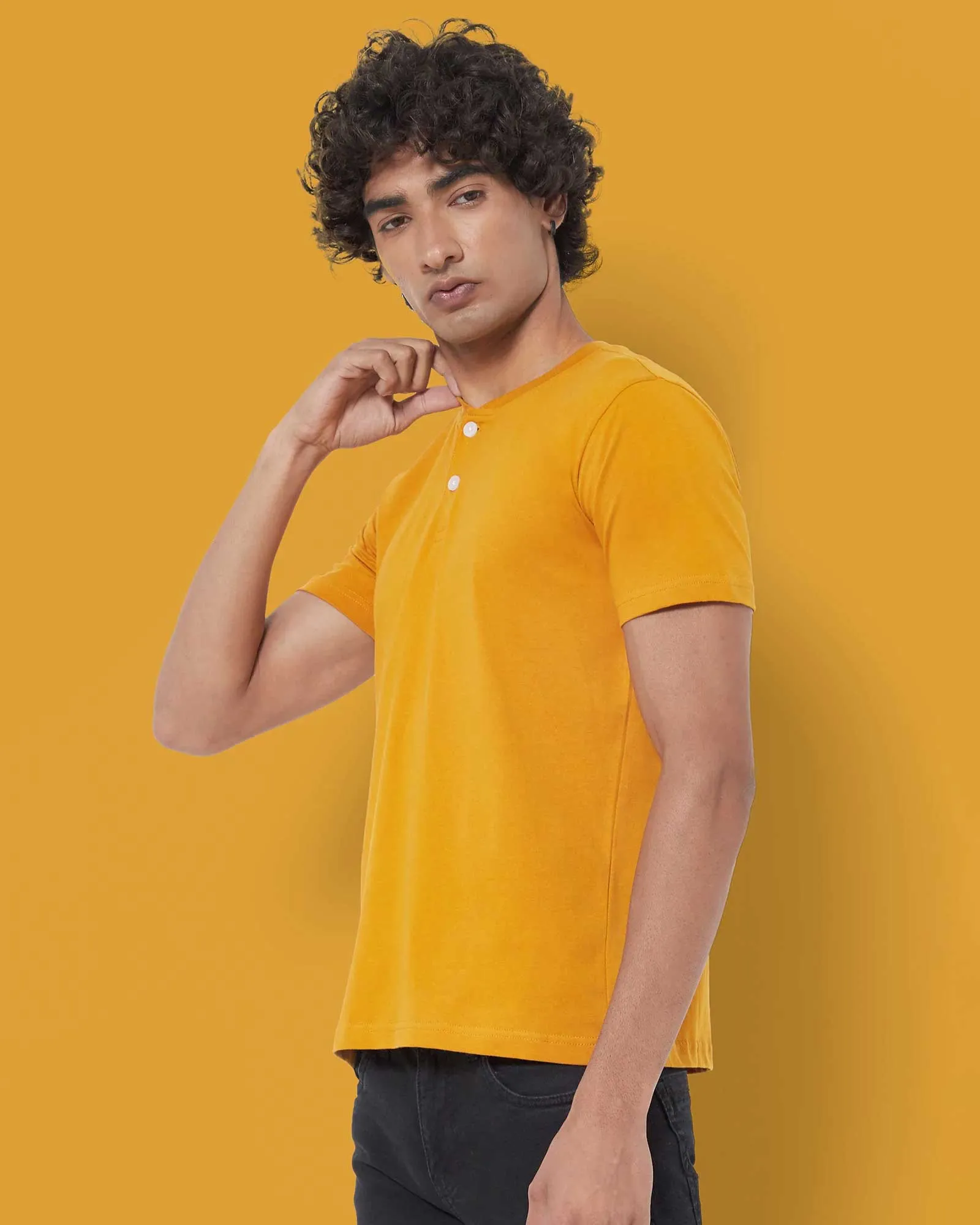 Half Sleeves Henley: Mustard