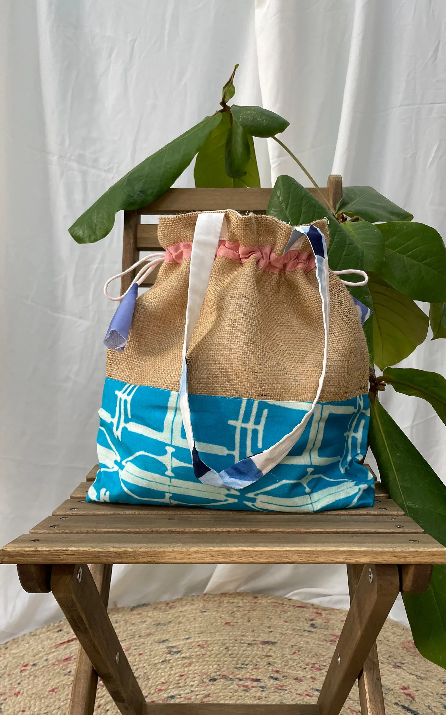 Hand Brush Painted Drawstring Tote Bag