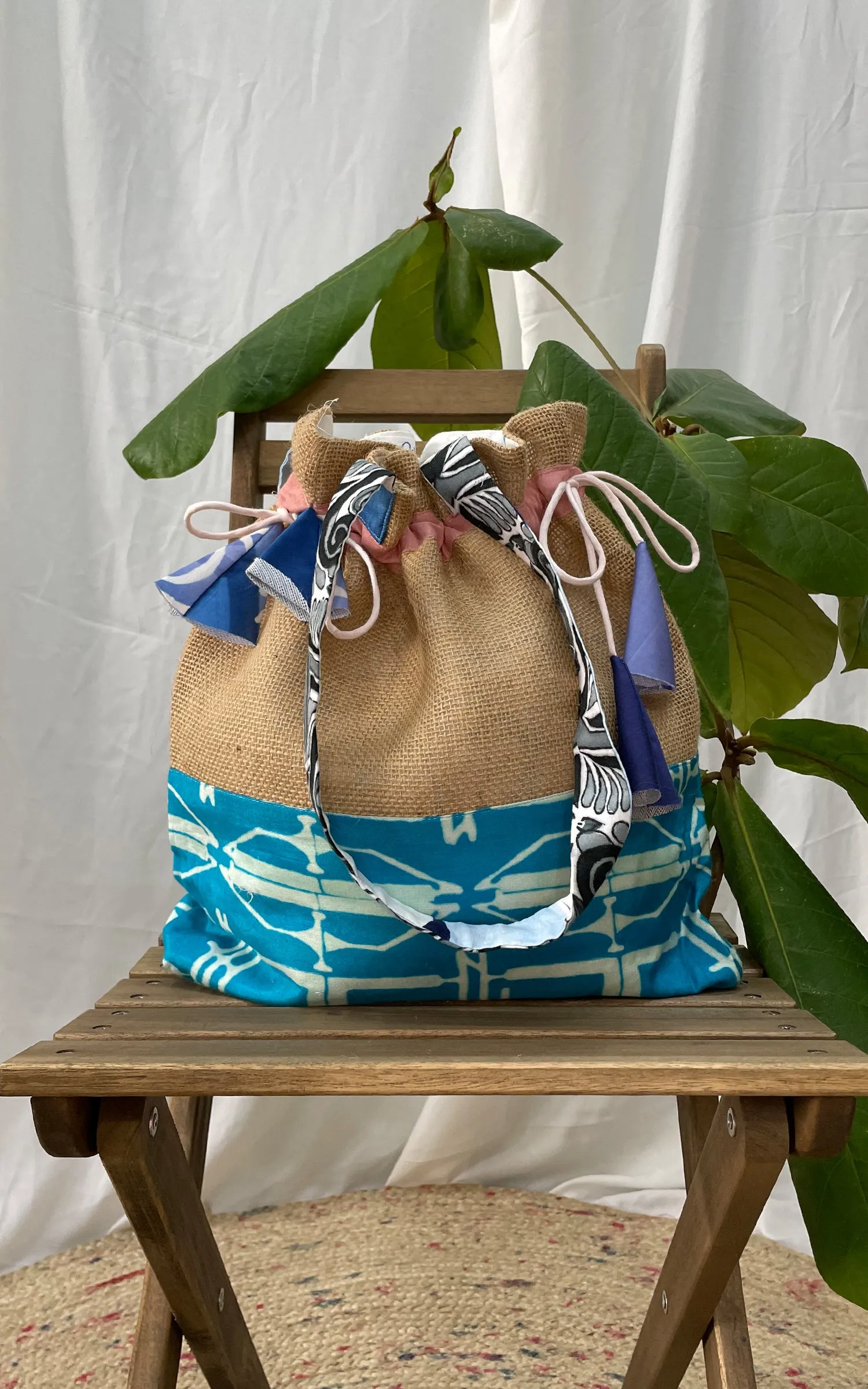 Hand Brush Painted Drawstring Tote Bag