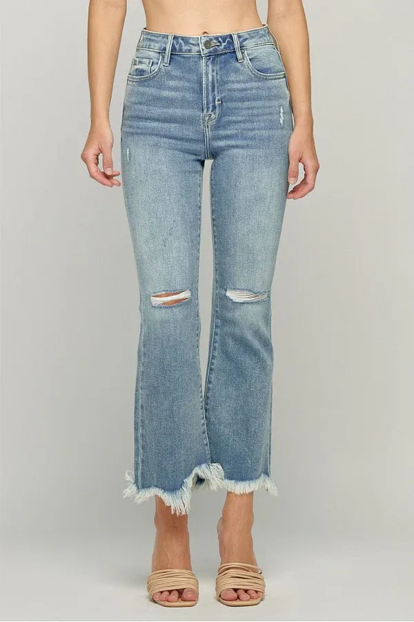 Happi Distressed Cropped Flare Jeans