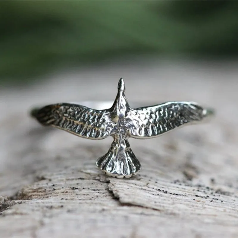 Hawk Thunderbird Ring Silver Eagle Outstretched Wings Great For Stacking Rings Gypsy Bohemian Tribal Symbolic Of Freedom Sizes 6 7 8 9 Or 10