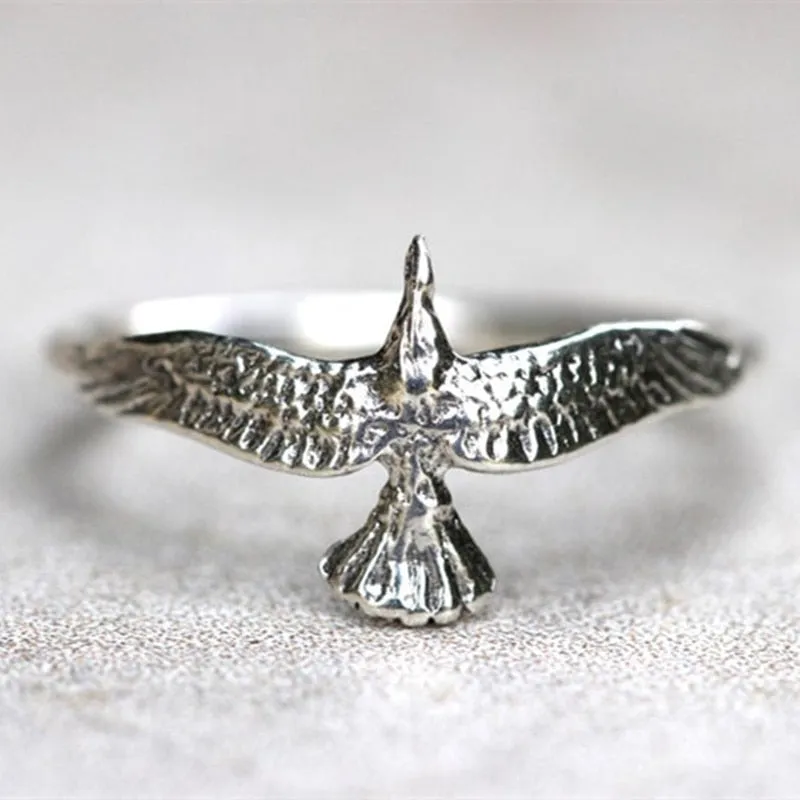 Hawk Thunderbird Ring Silver Eagle Outstretched Wings Great For Stacking Rings Gypsy Bohemian Tribal Symbolic Of Freedom Sizes 6 7 8 9 Or 10